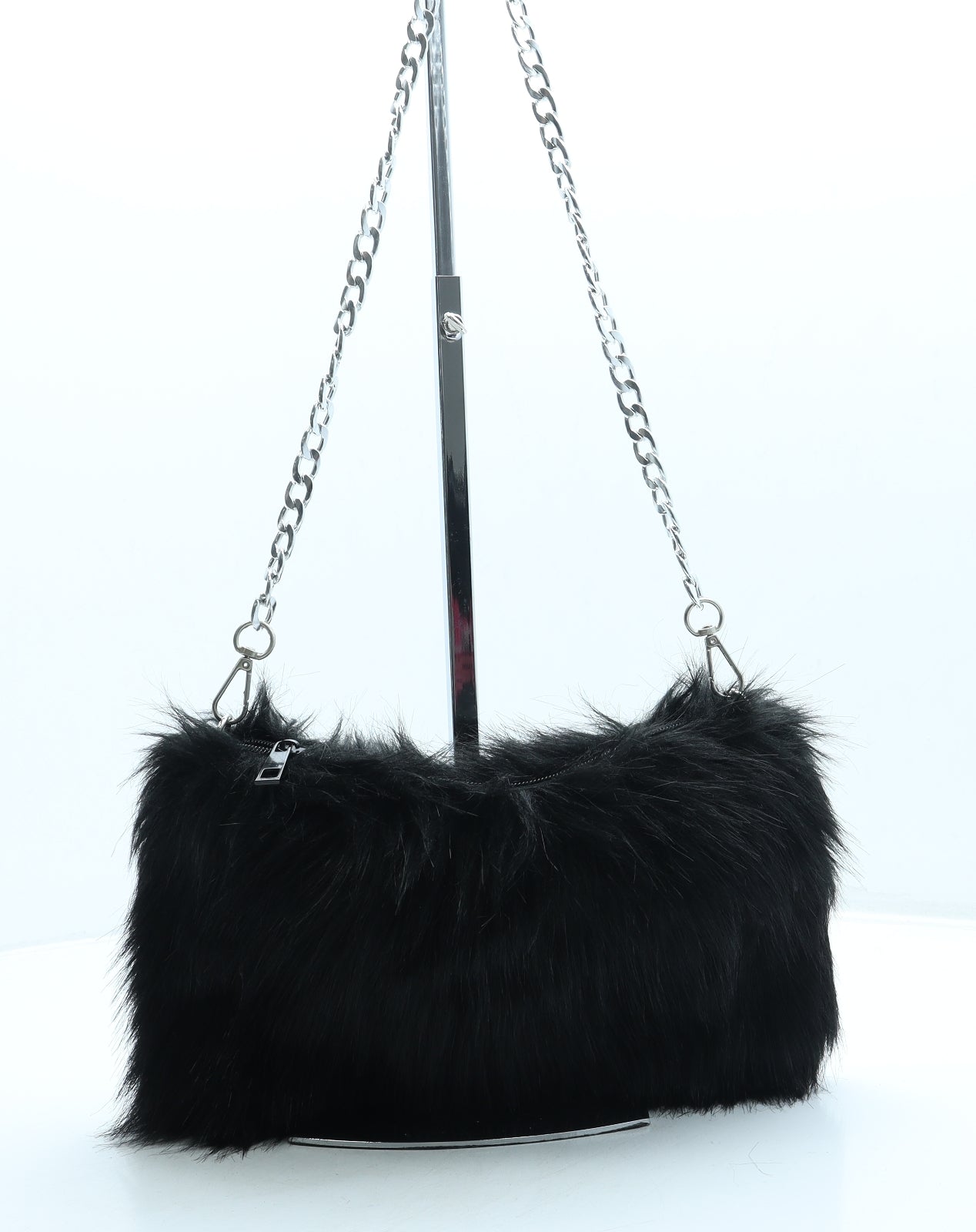 Luxe Womens Black Faux Fur Crossbody Size Small
