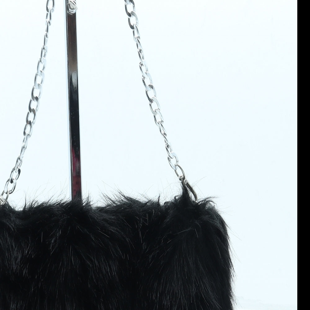 Luxe Womens Black Faux Fur Crossbody Size Small