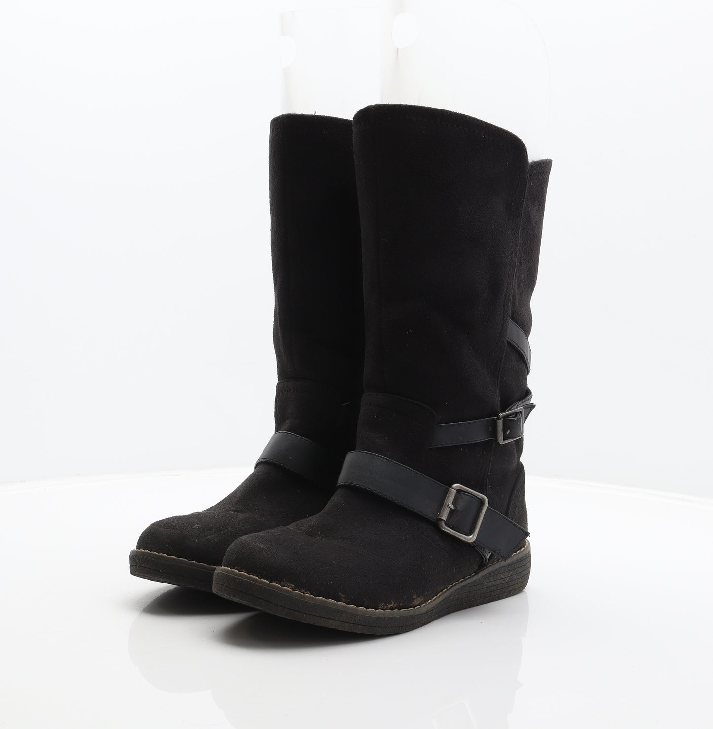 F&F Womens Black Polyester Biker Boot UK 5