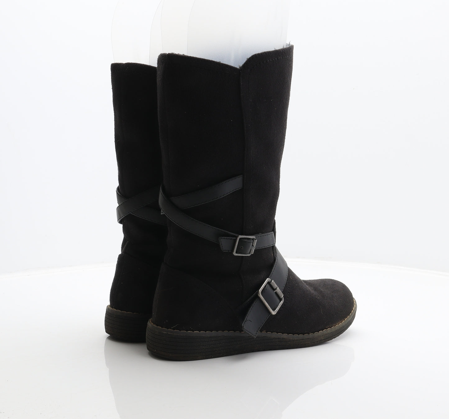 F&F Womens Black Polyester Biker Boot UK 5