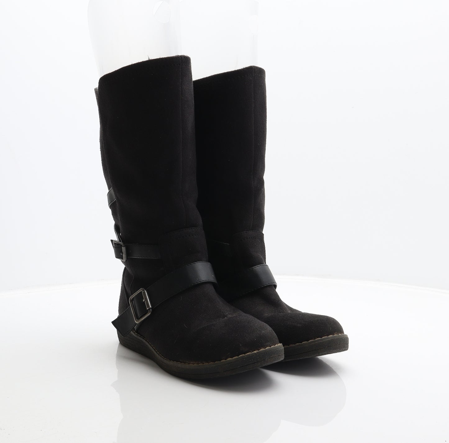 F&F Womens Black Polyester Biker Boot UK 5