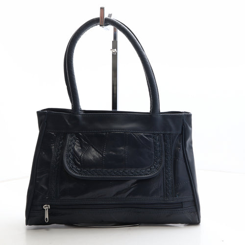 Preworn Womens Blue Leather Top Handle Bag Size Medium