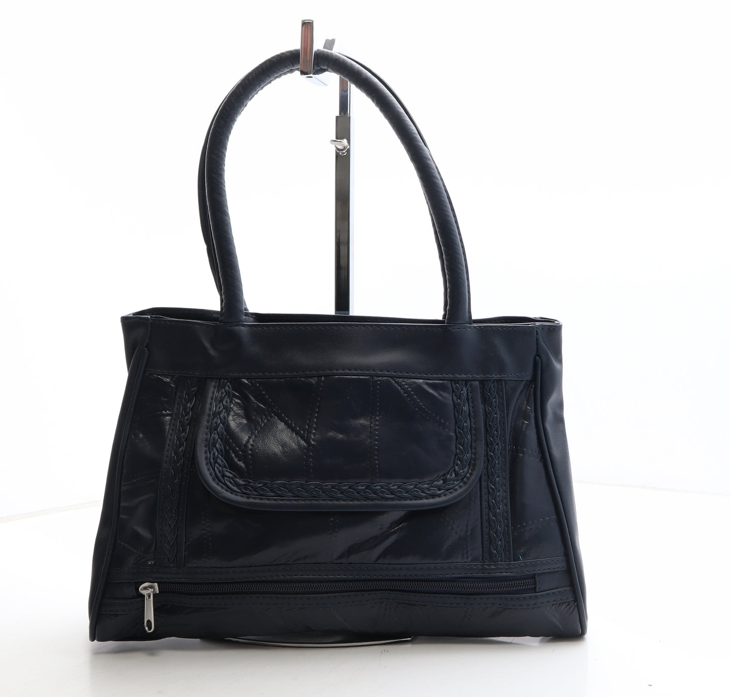 Preworn Womens Blue Leather Top Handle Bag Size Medium