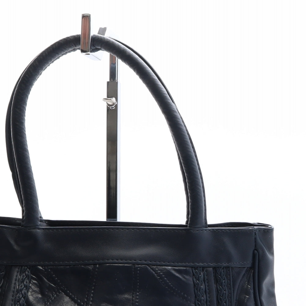 Preworn Womens Blue Leather Top Handle Bag Size Medium