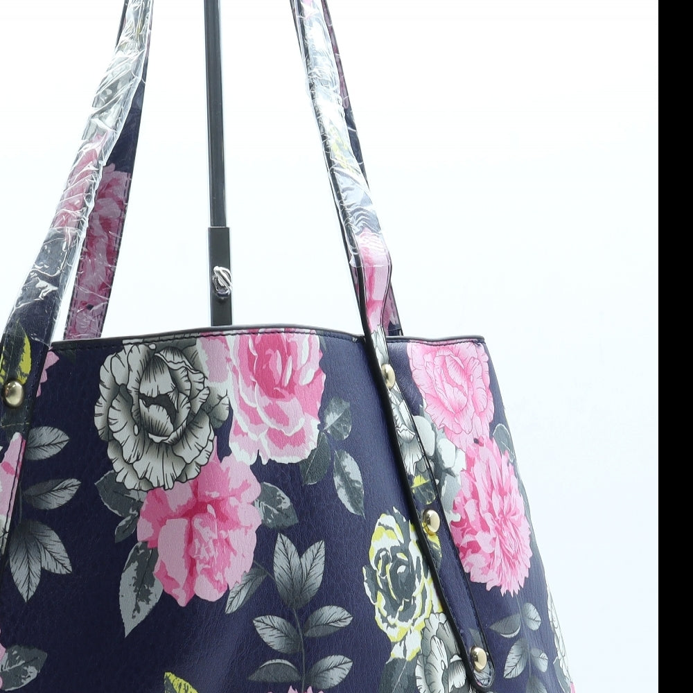 Preworn Womens Blue Floral Leather Shoulder Bag Size Large