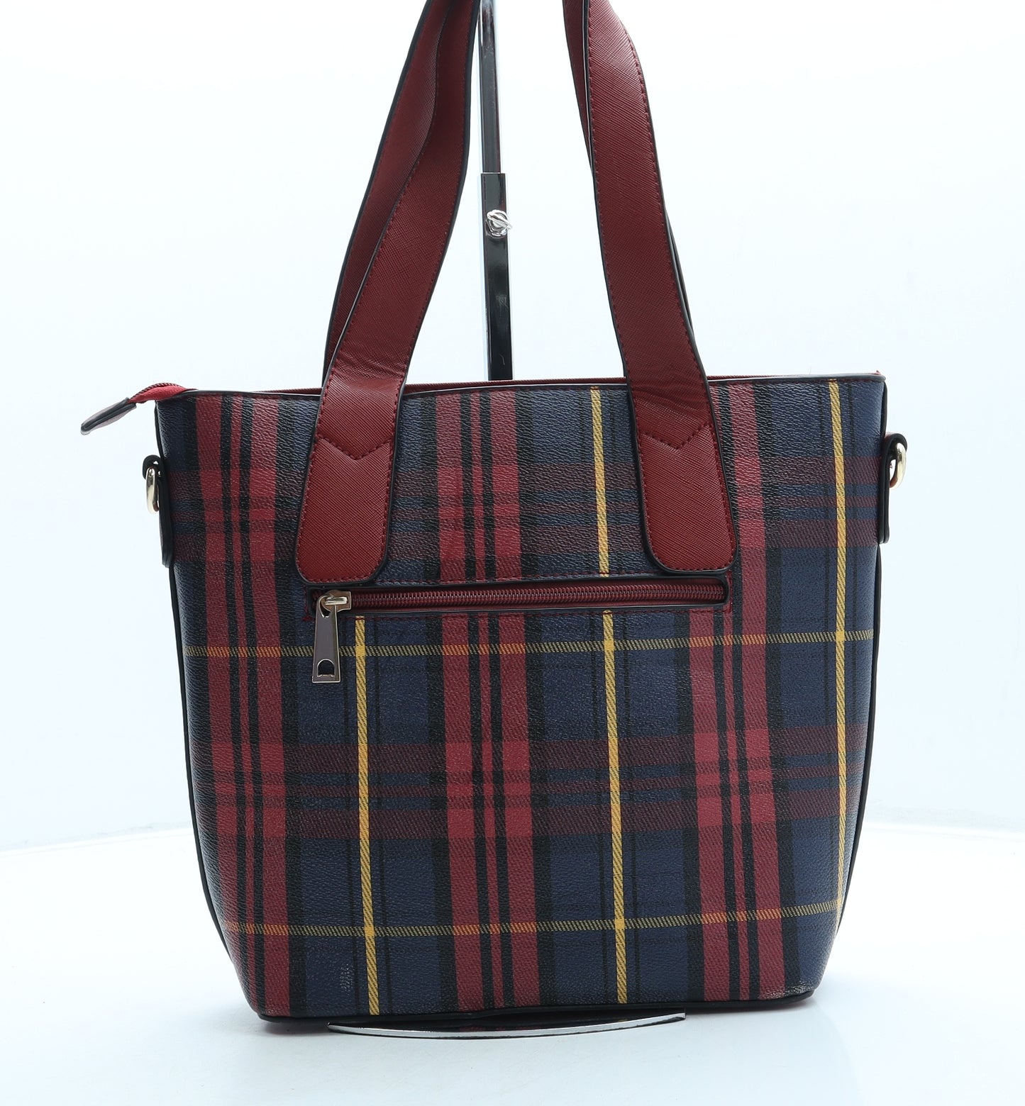 Preworn Womens Multicoloured Plaid Leather Top Handle Bag Size Medium