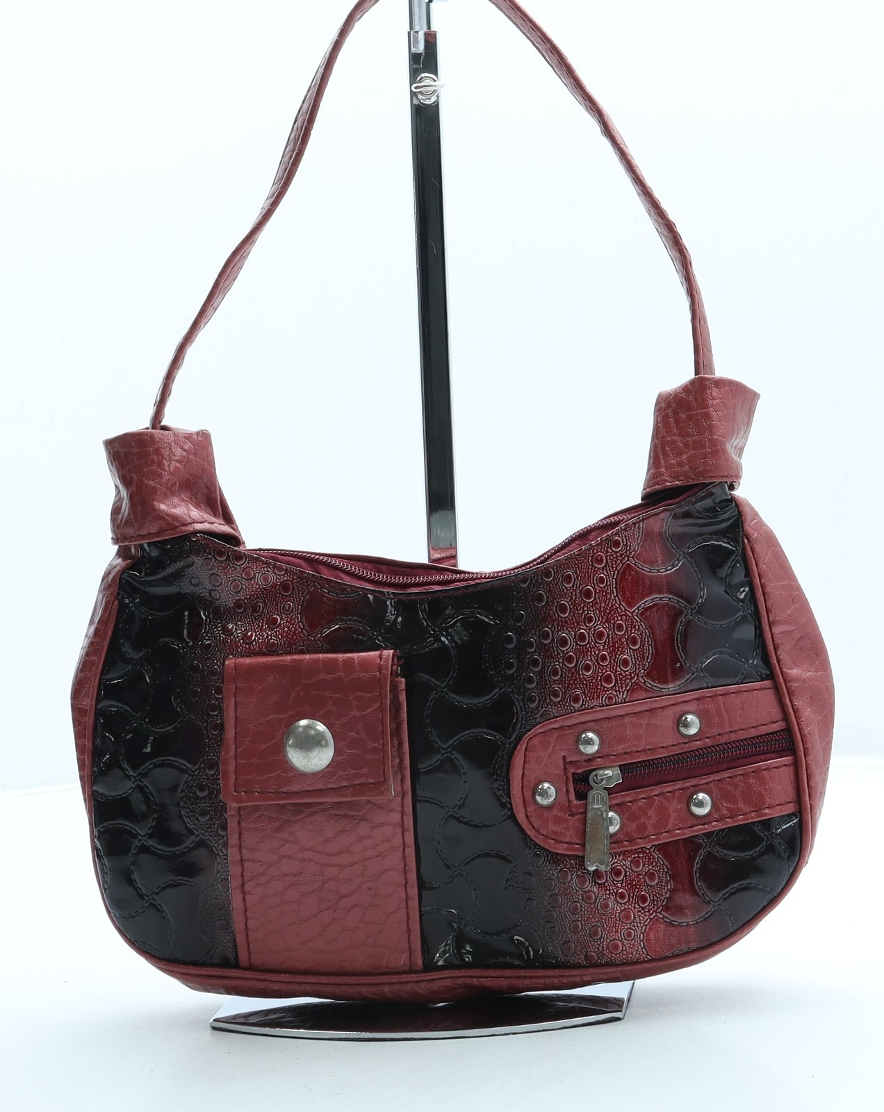 Preworn Womens Red Geometric Leather Shoulder Bag Size Small