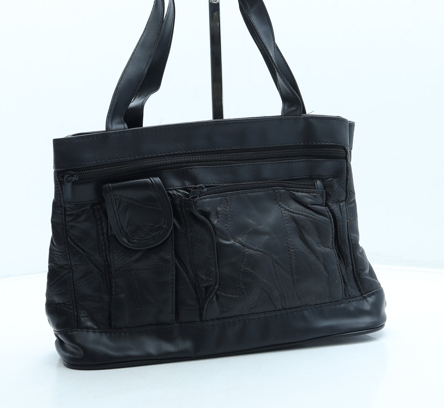 Preworn Womens Black Leather Top Handle Bag Size Small