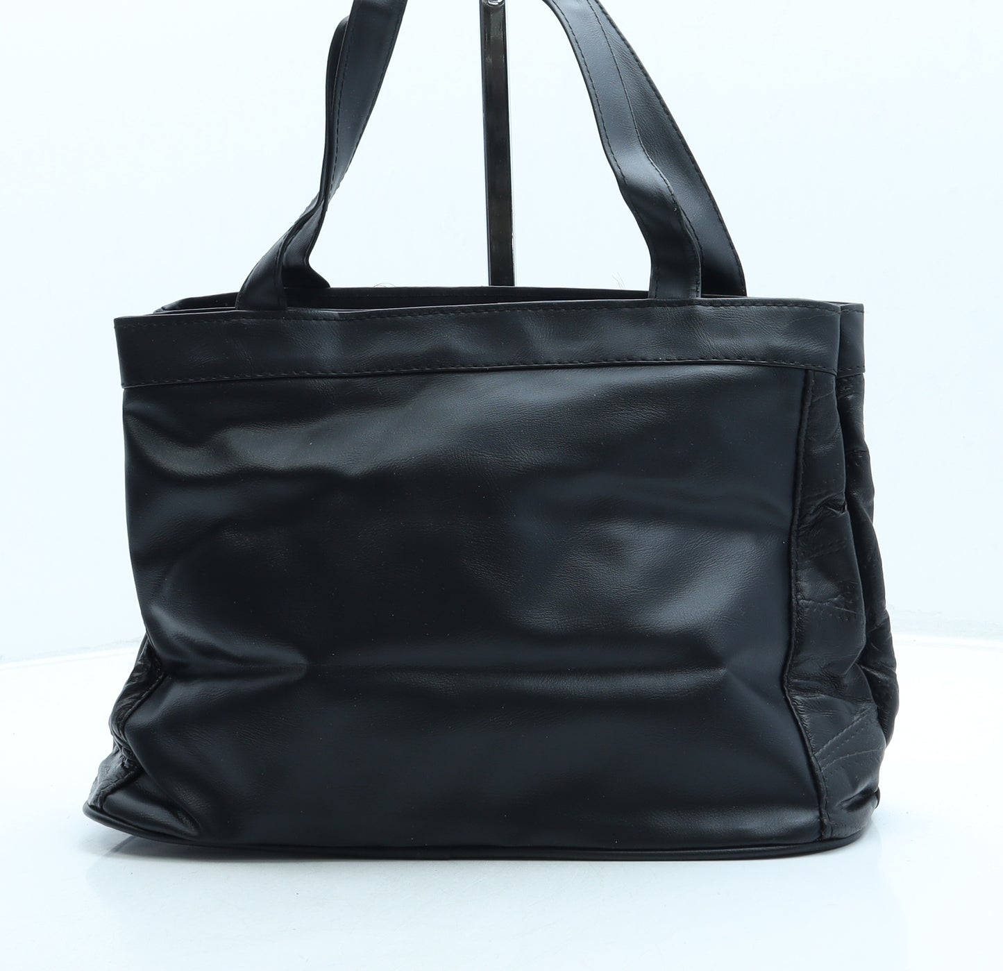 Preworn Womens Black Leather Top Handle Bag Size Small