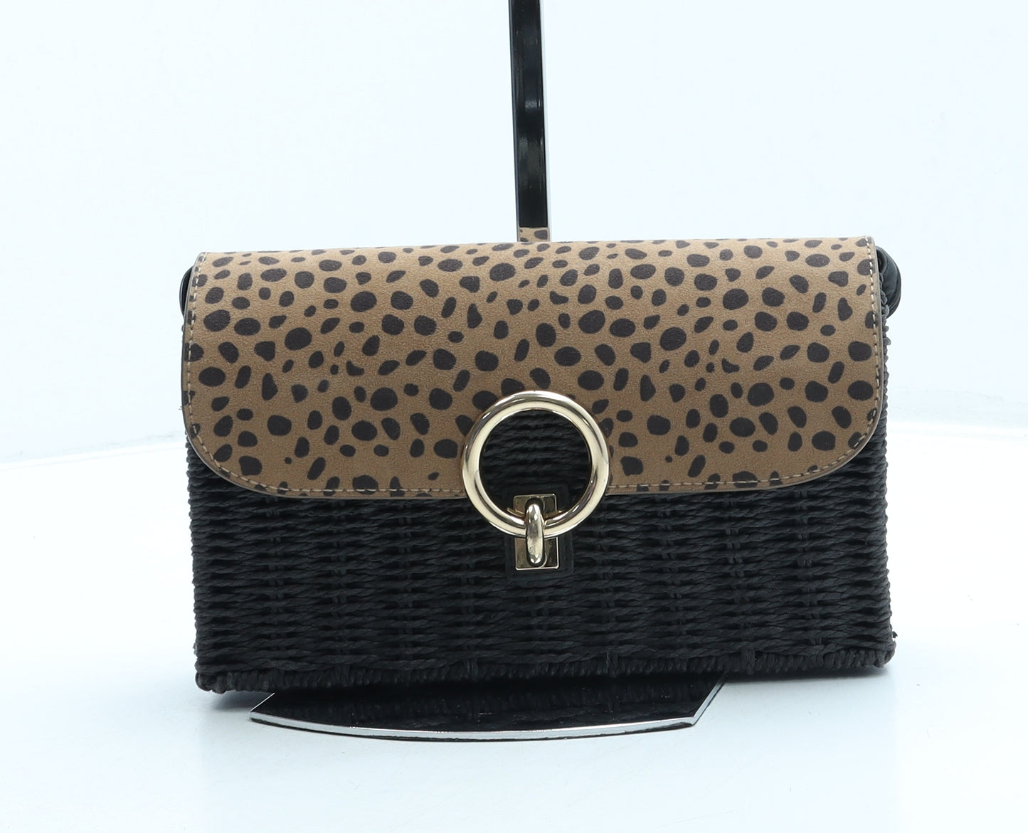 New Look Womens Brown Animal Print Wicker Clutch Size Small