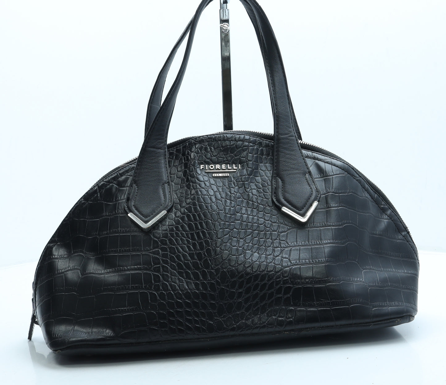 Fiorelli Womens Black Animal Print Leather Top Handle Bag Size Medium