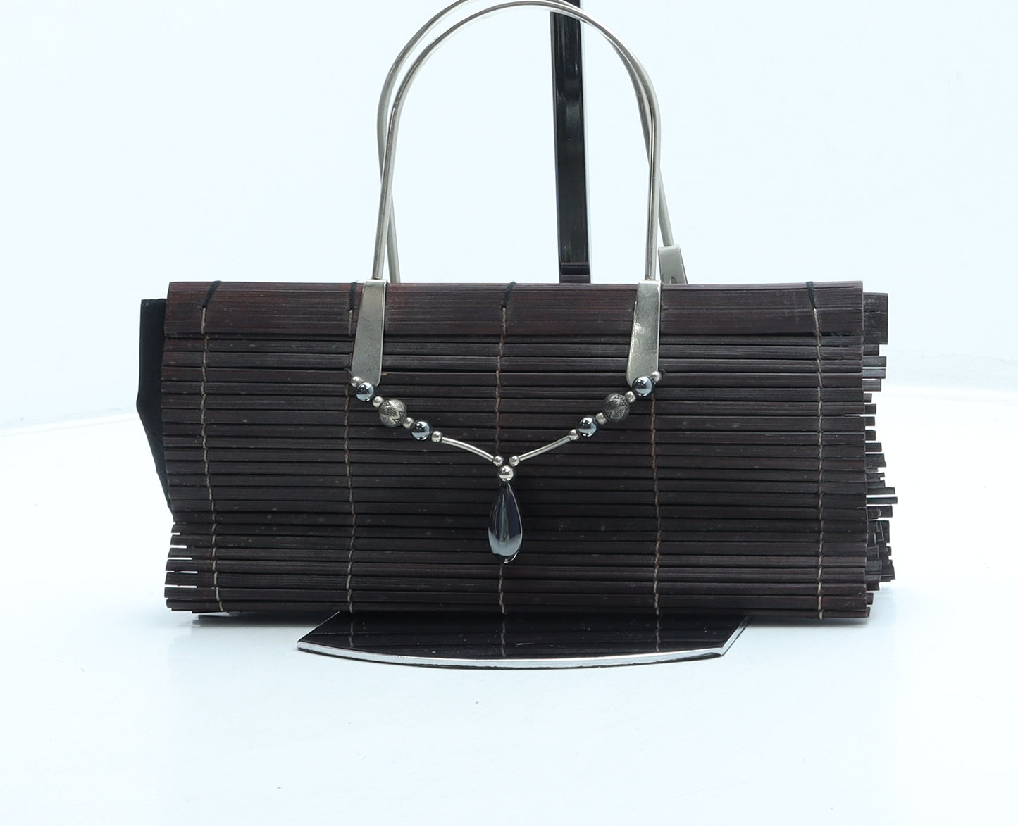 Preworn Womens Brown Wood Top Handle Bag Size Small