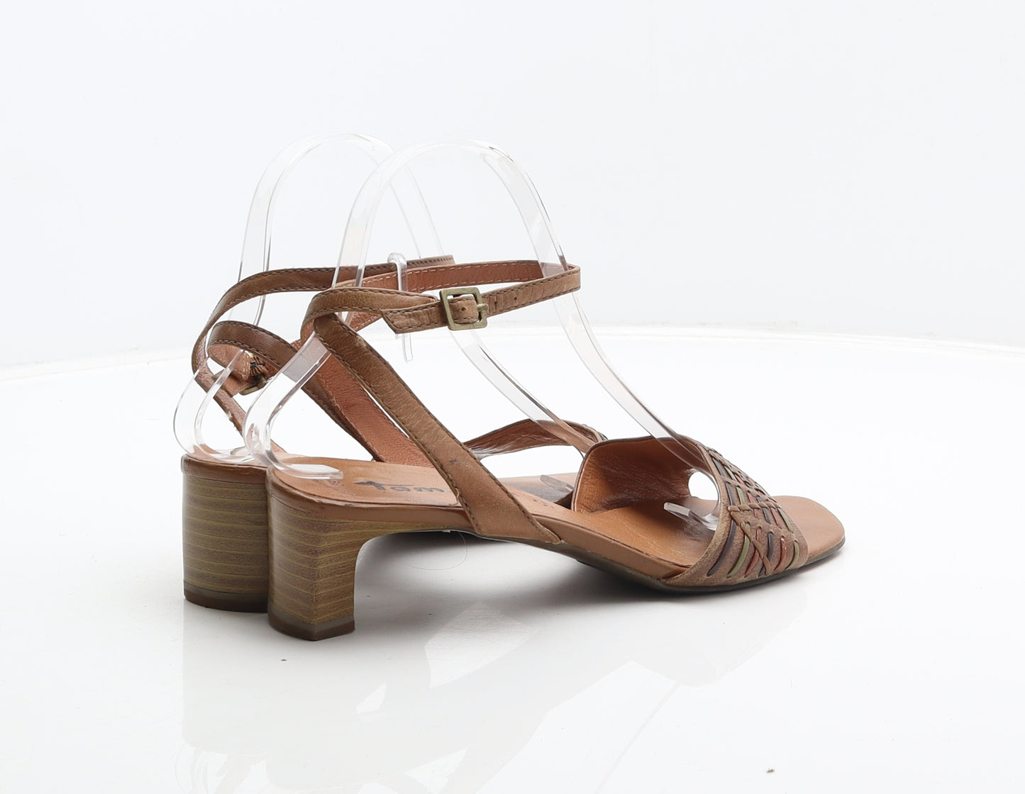 Tamaris Womens Brown Geometric Leather Strappy Heel UK 5.5 39