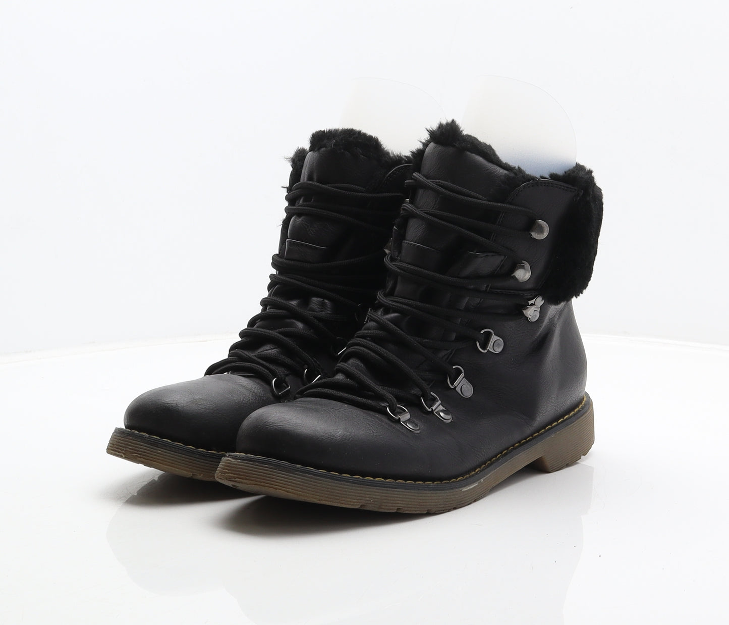 Forever Folie Womens Black Leather Combat Boot UK 6.5 40