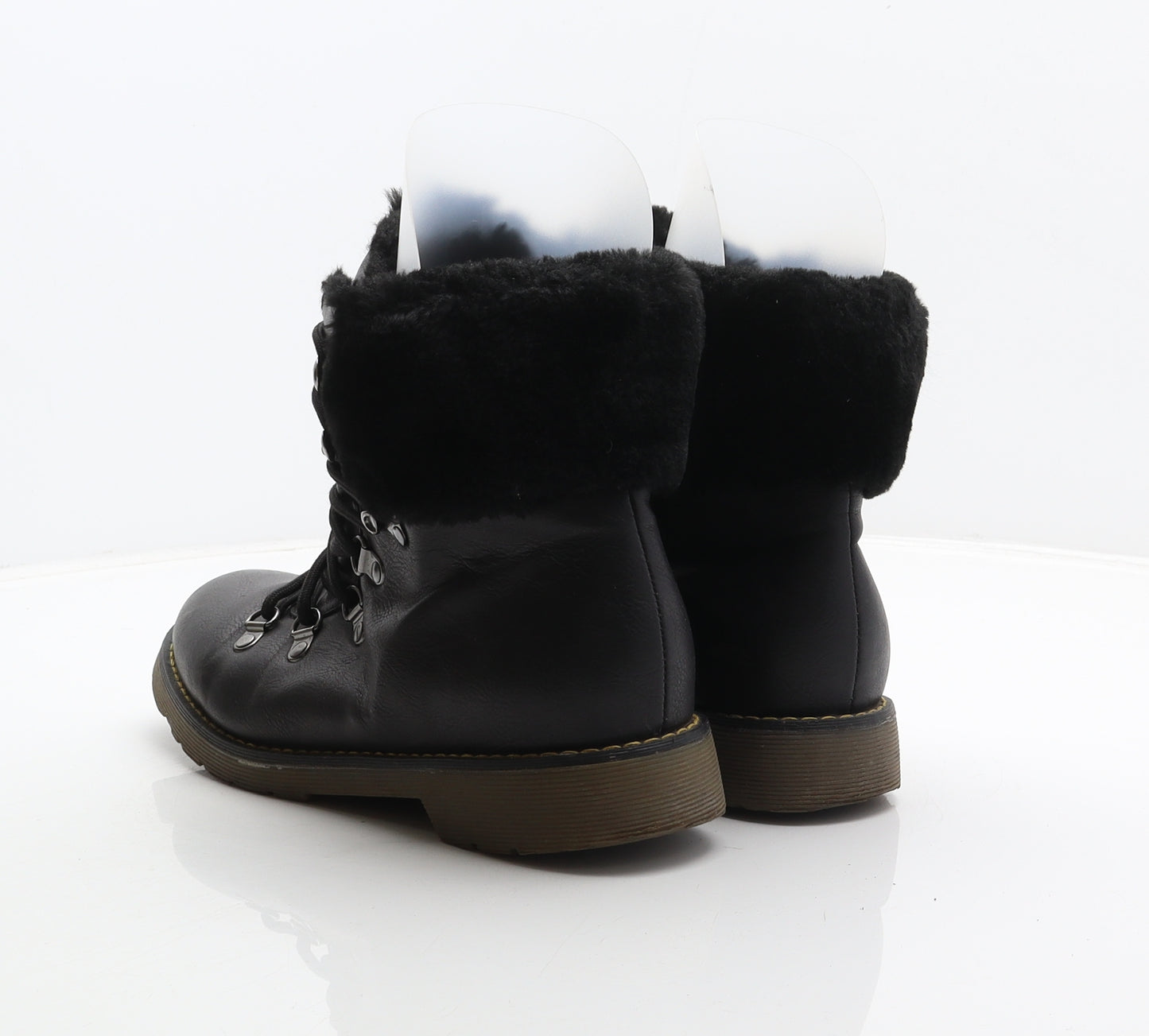 Forever Folie Womens Black Leather Combat Boot UK 6.5 40