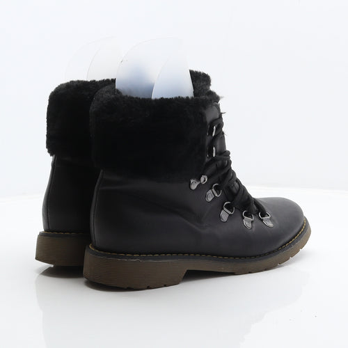 Forever Folie Womens Black Leather Combat Boot UK 6.5 40