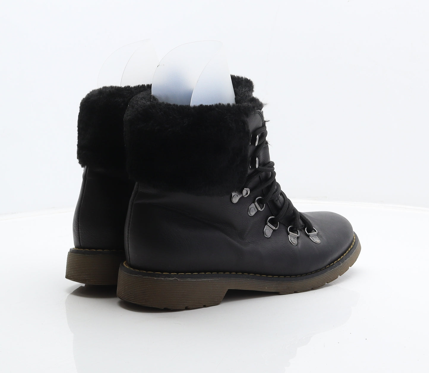 Forever Folie Womens Black Leather Combat Boot UK 6.5 40