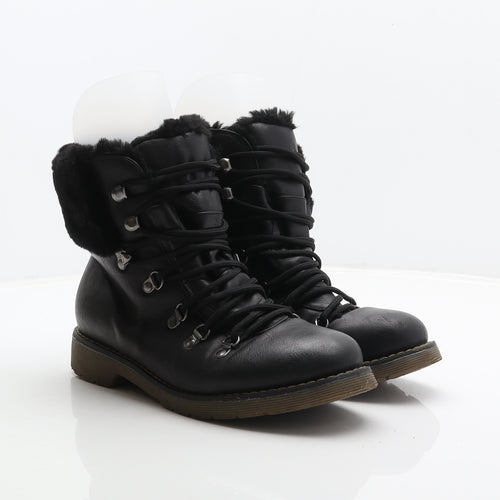 Forever Folie Womens Black Leather Combat Boot UK 6.5 40