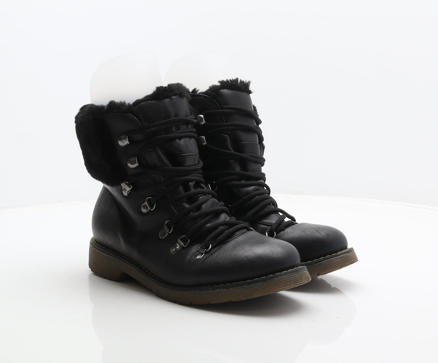 Forever Folie Womens Black Leather Combat Boot UK 6.5 40