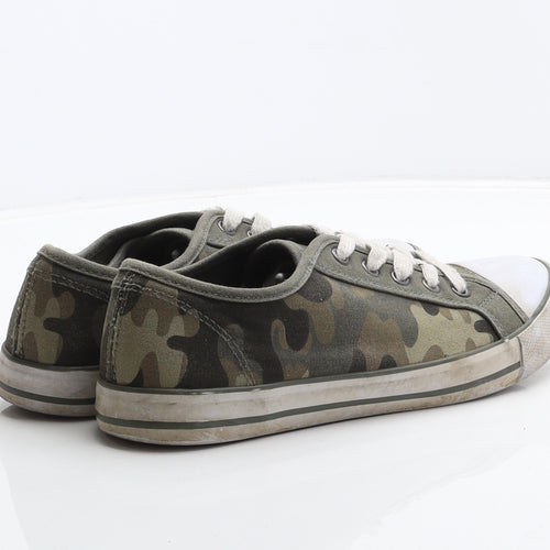 George Boys Green Camouflage Fabric Trainer UK 4