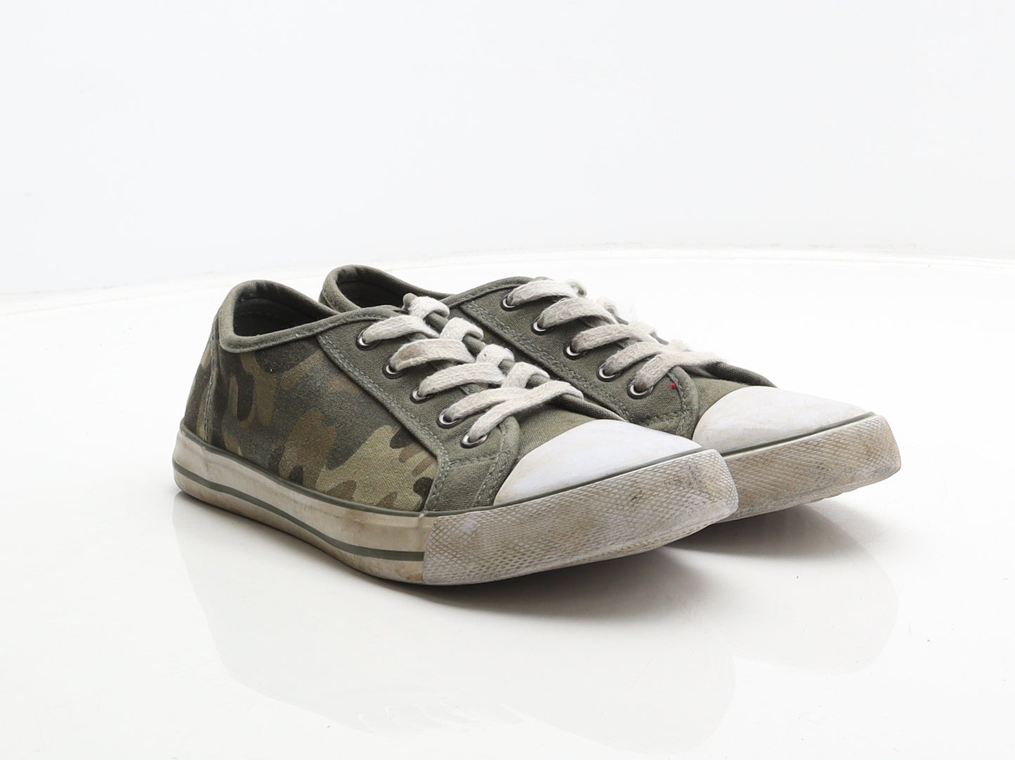 George Boys Green Camouflage Fabric Trainer UK 4