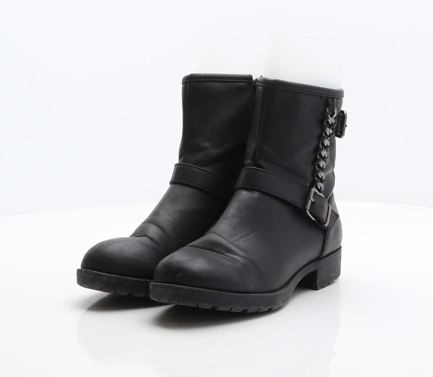 Fiore Womens Black Synthetic Biker Boot UK 4 37 - Chain detail