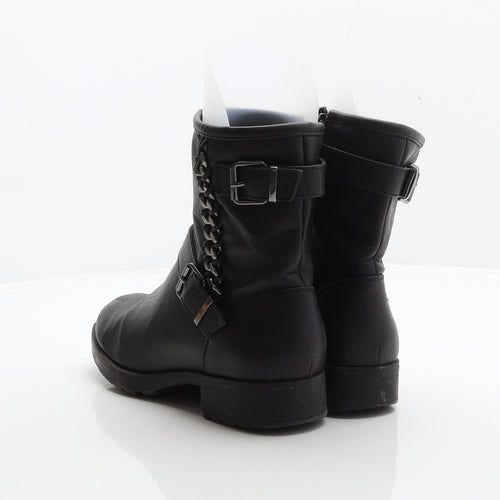 Fiore Womens Black Synthetic Biker Boot UK 4 37 - Chain detail