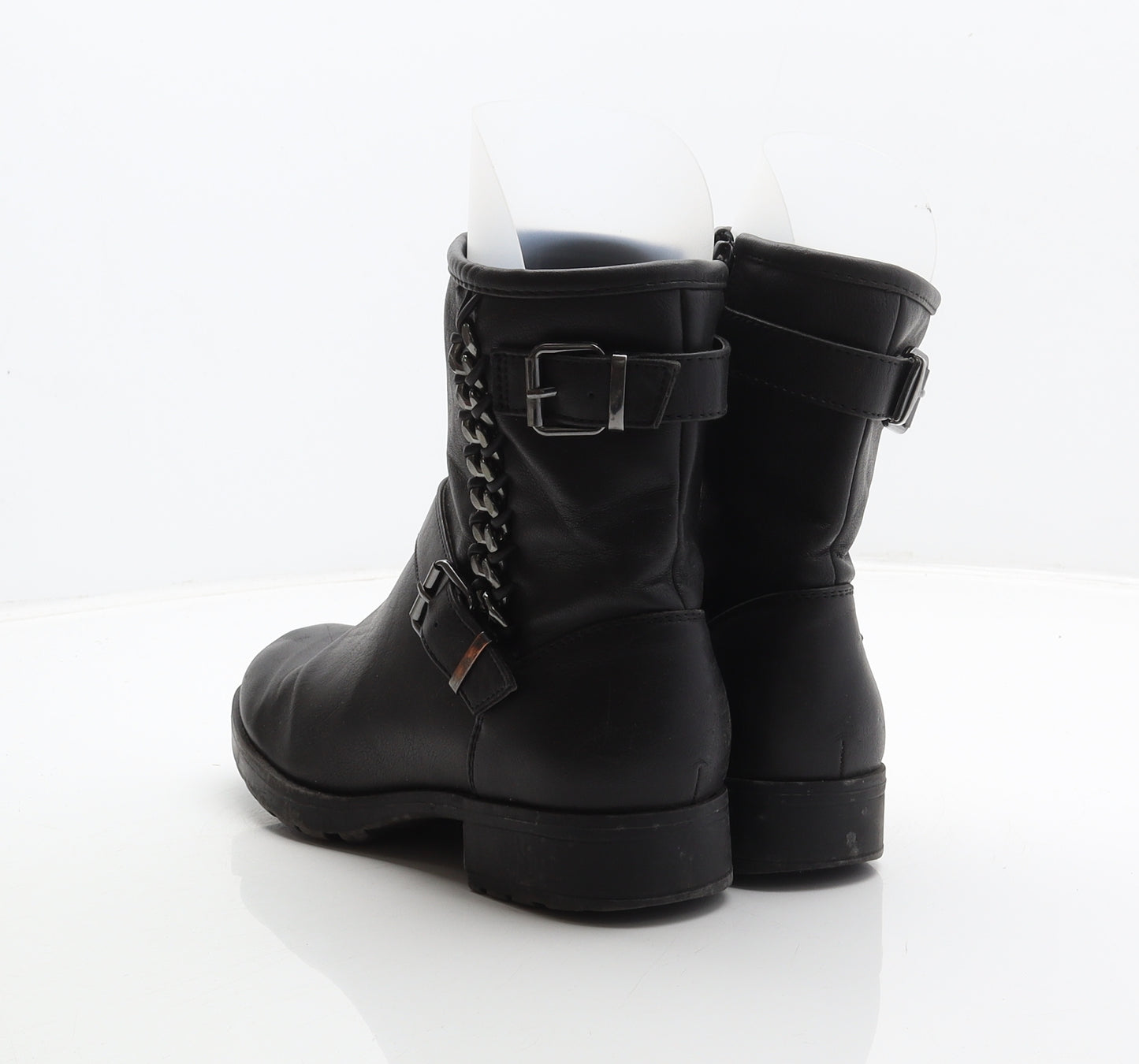 Fiore Womens Black Synthetic Biker Boot UK 4 37 - Chain detail