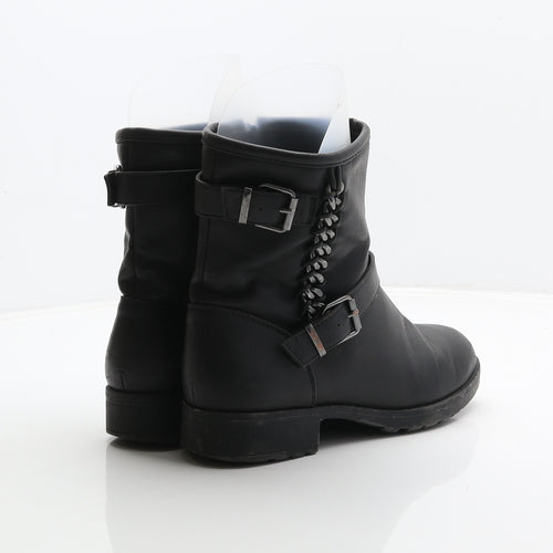 Fiore Womens Black Synthetic Biker Boot UK 4 37 - Chain detail