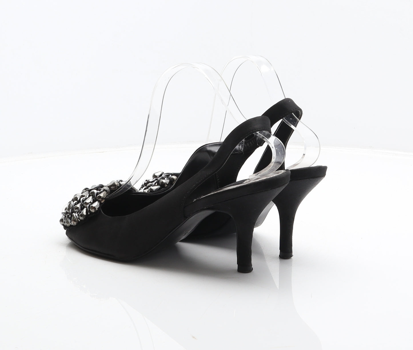 Dorothy Perkins Womens Black Fabric Slingback Heel UK 5 - Chain detail