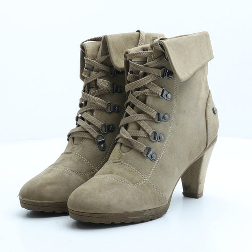 LuckyShoes Womens Beige Leather Combat Boot UK 6 39