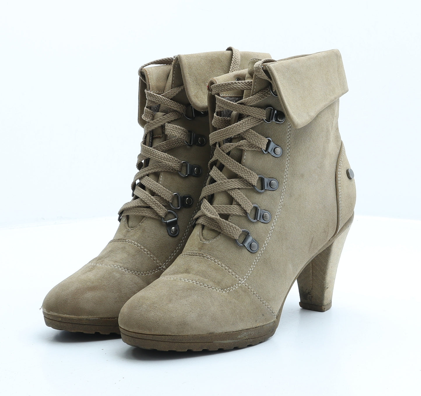LuckyShoes Womens Beige Leather Combat Boot UK 6 39