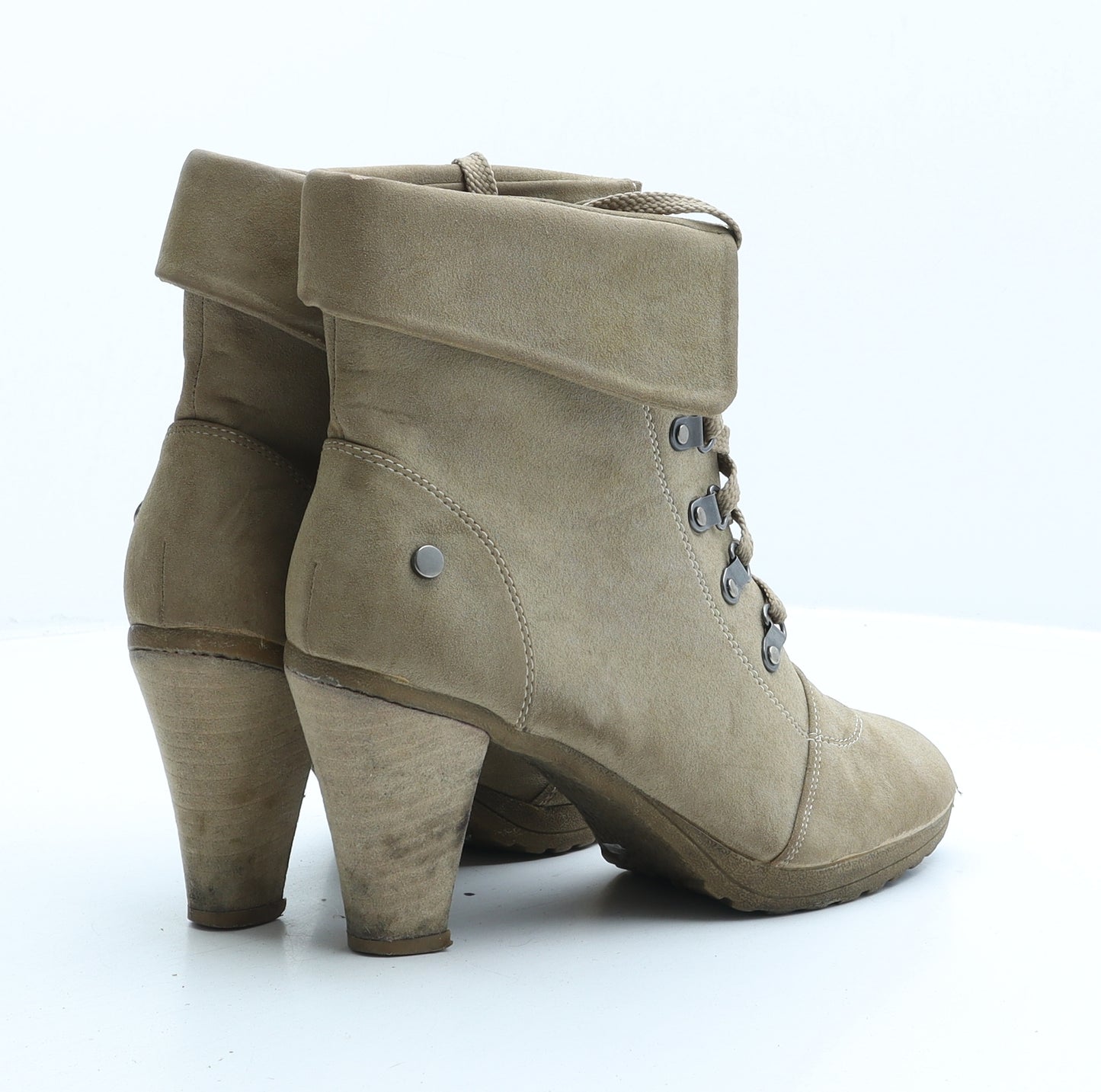 LuckyShoes Womens Beige Leather Combat Boot UK 6 39