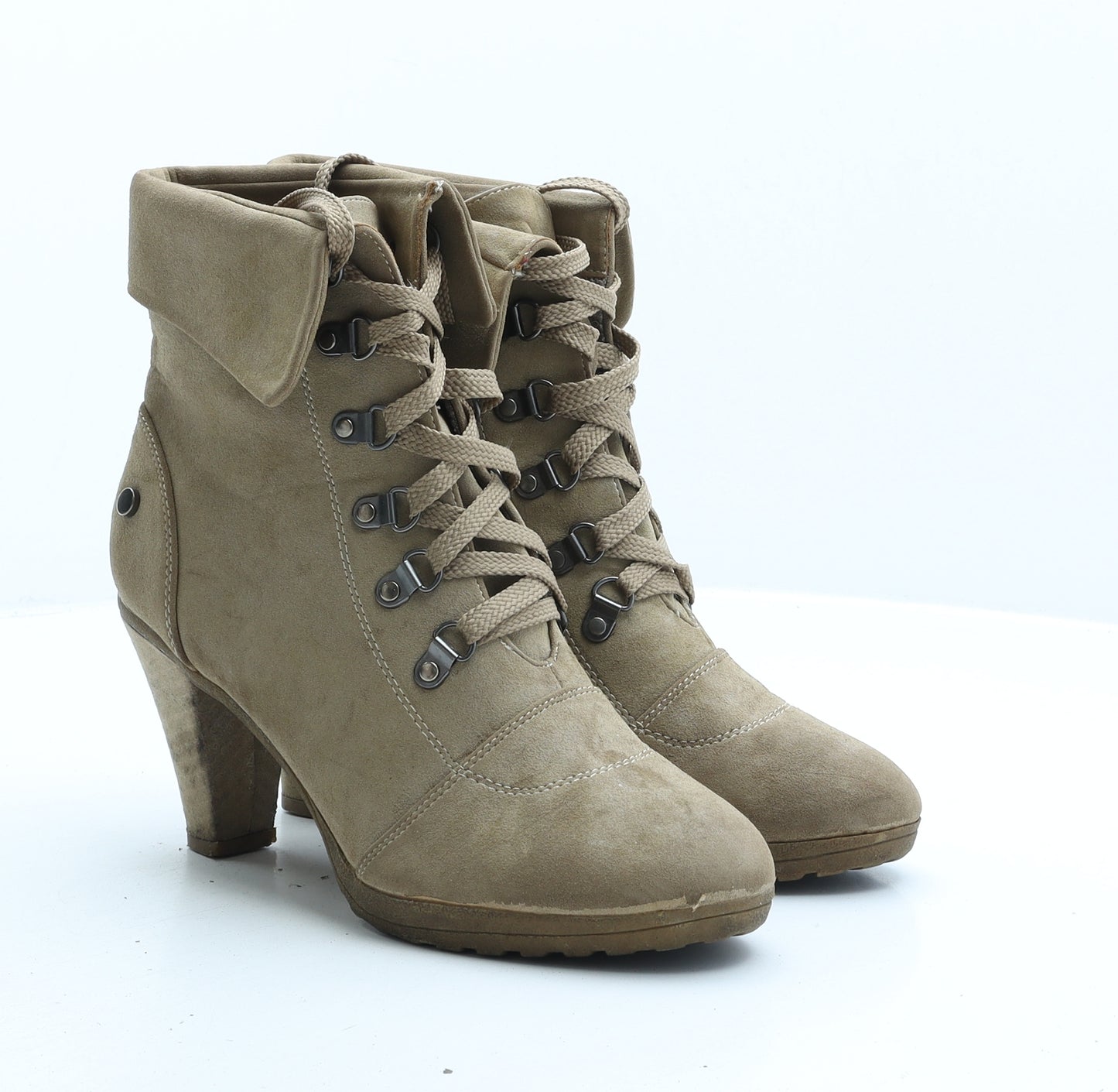 LuckyShoes Womens Beige Leather Combat Boot UK 6 39