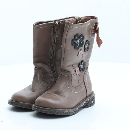 Preworn Girls Pink Floral Synthetic Slip On Boot UK 5 - Flower Detail