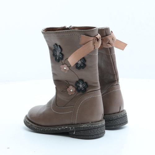 Preworn Girls Pink Floral Synthetic Slip On Boot UK 5 - Flower Detail