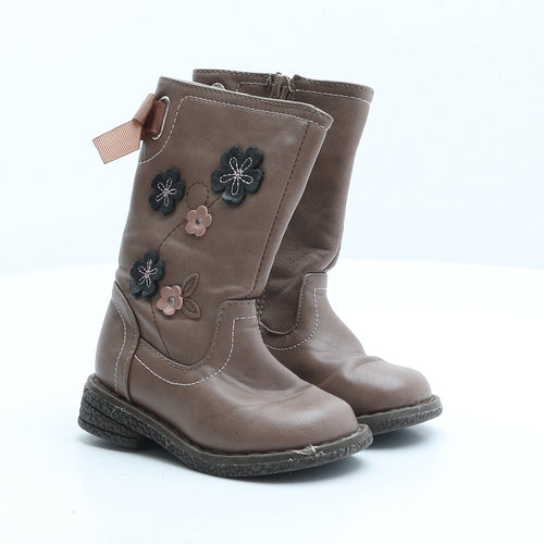 Preworn Girls Pink Floral Synthetic Slip On Boot UK 5 - Flower Detail