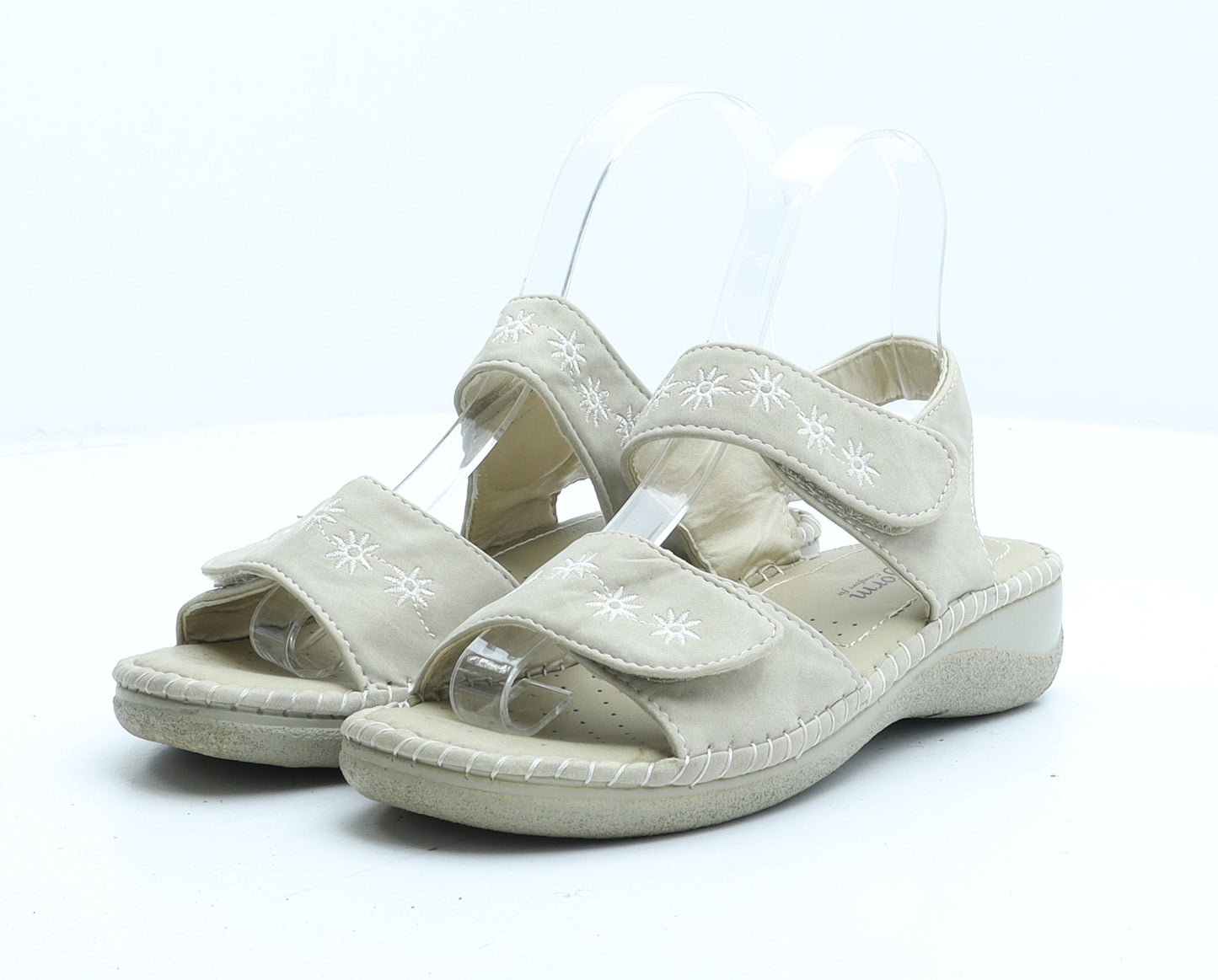 True Form Womens Beige Geometric Synthetic Strappy Sandal UK 4