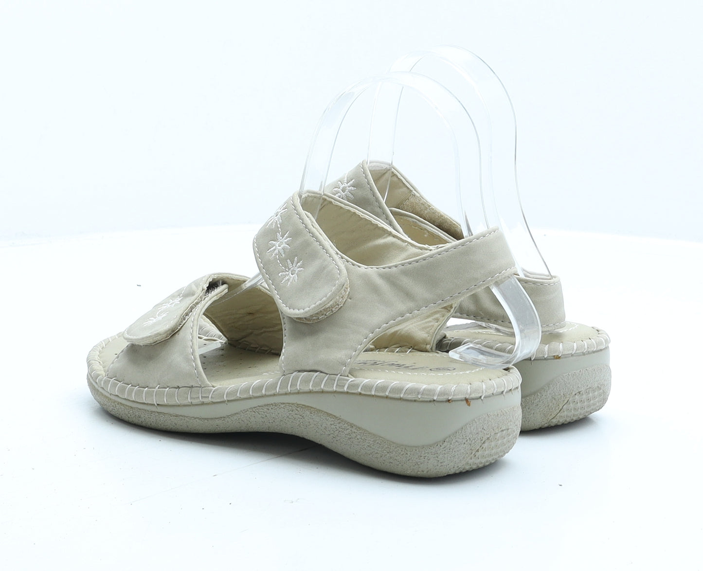 True Form Womens Beige Geometric Synthetic Strappy Sandal UK 4