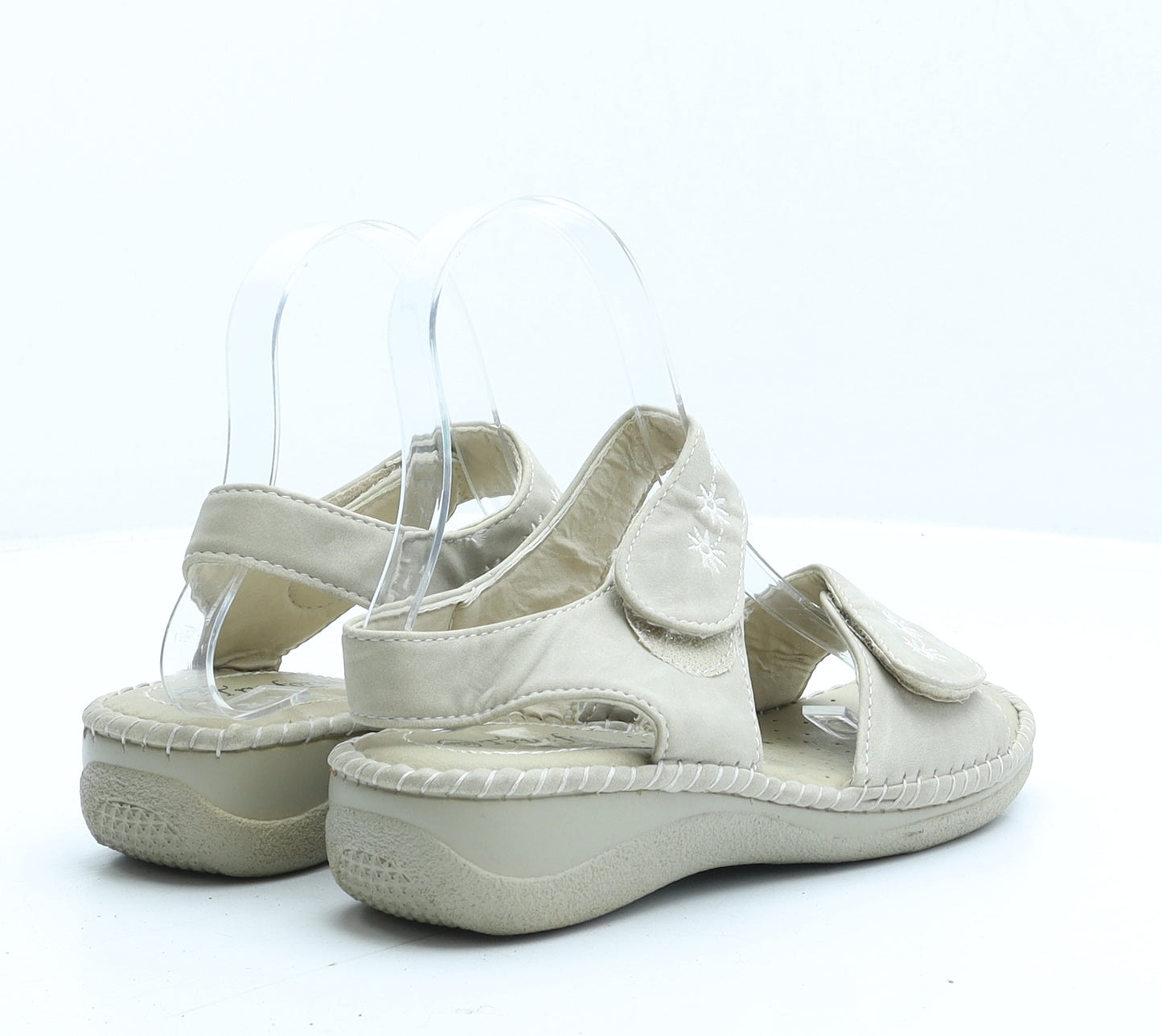 True Form Womens Beige Geometric Synthetic Strappy Sandal UK 4