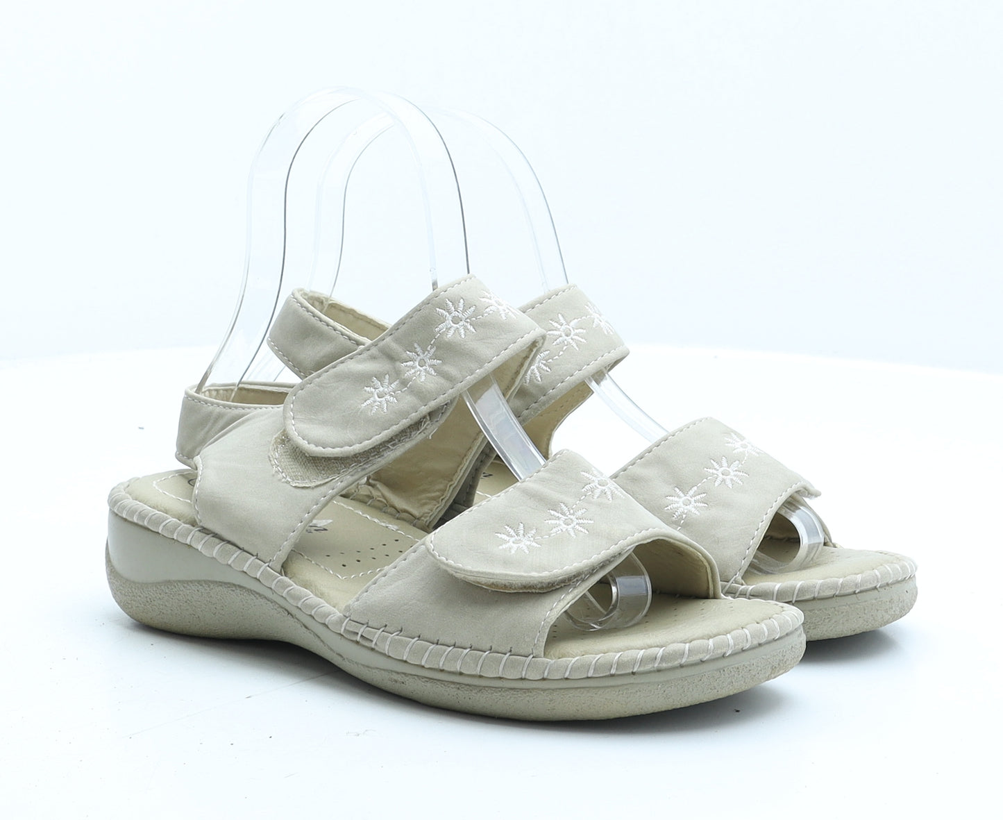 True Form Womens Beige Geometric Synthetic Strappy Sandal UK 4