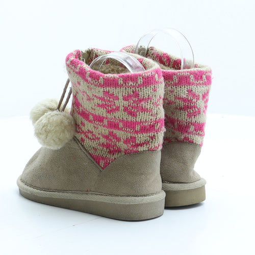 Preworn Girls Beige Fair Isle Synthetic Shearling Style Boot UK 9 27 - Pom-Pom