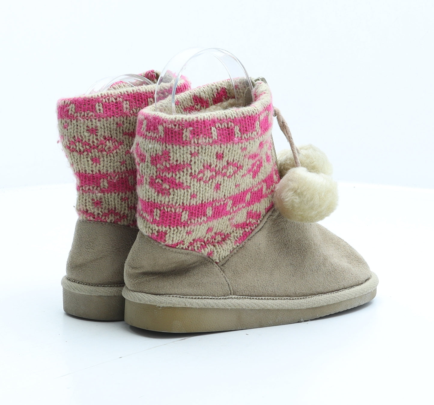Preworn Girls Beige Fair Isle Synthetic Shearling Style Boot UK 9 27 - Pom-Pom