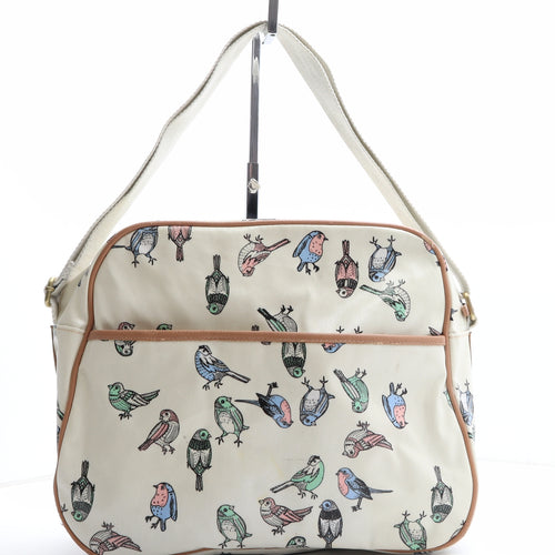 Preworn Womens Ivory Geometric PVC Messenger Bag Size Large - Bird Print