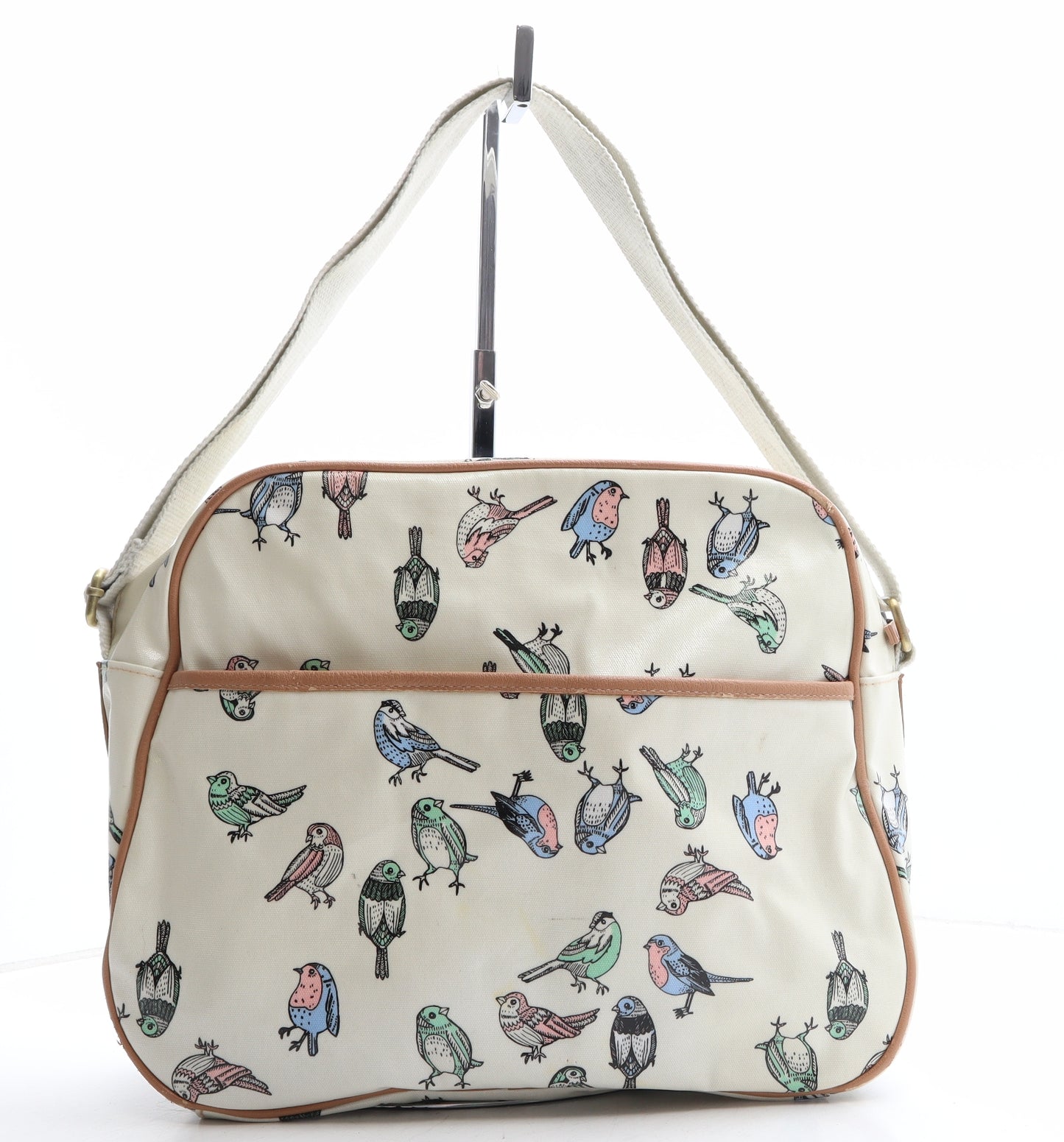 Preworn Womens Ivory Geometric PVC Messenger Bag Size Large - Bird Print