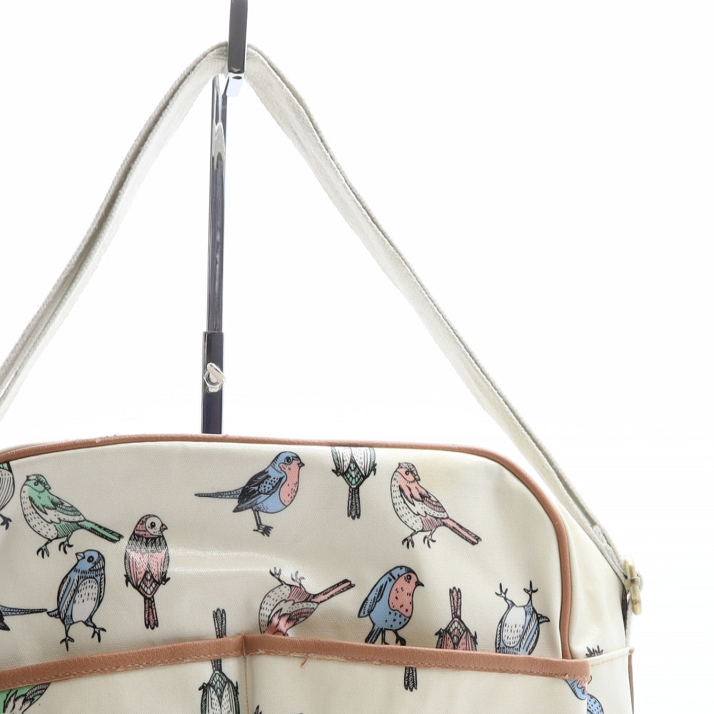 Preworn Womens Ivory Geometric PVC Messenger Bag Size Large - Bird Print