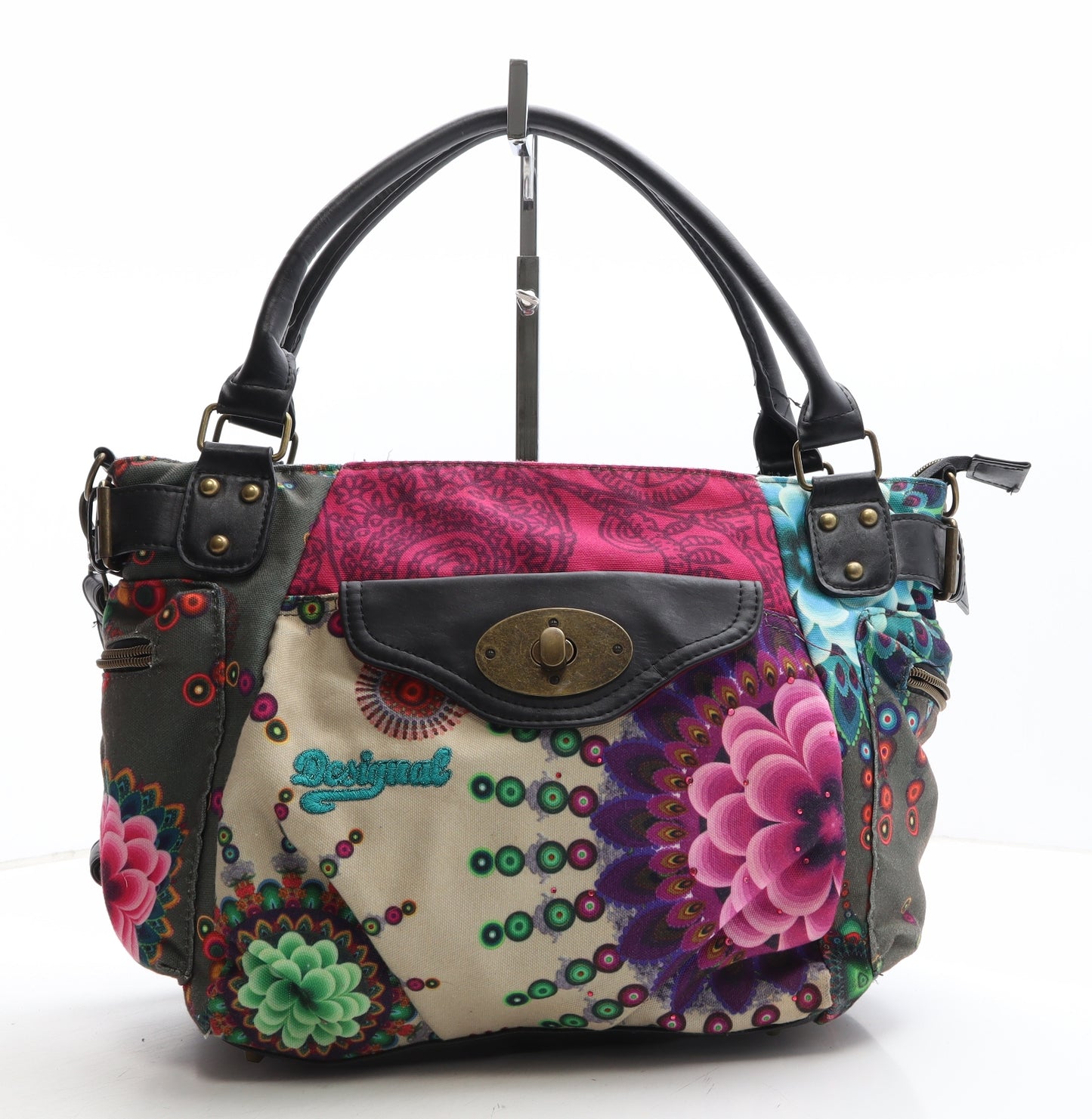 Designual Womens Multicoloured Floral Cotton Hobo Bag Size Medium