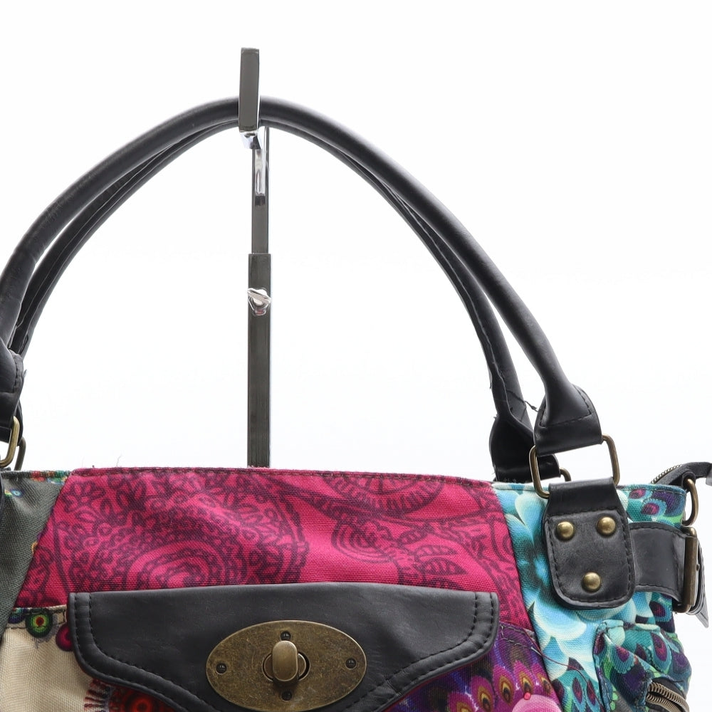 Designual Womens Multicoloured Floral Cotton Hobo Bag Size Medium