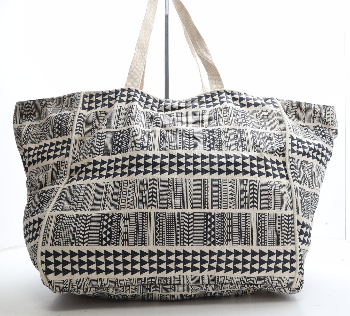 TU Womens Beige Geometric Cotton Shoulder Bag Size Extra Large