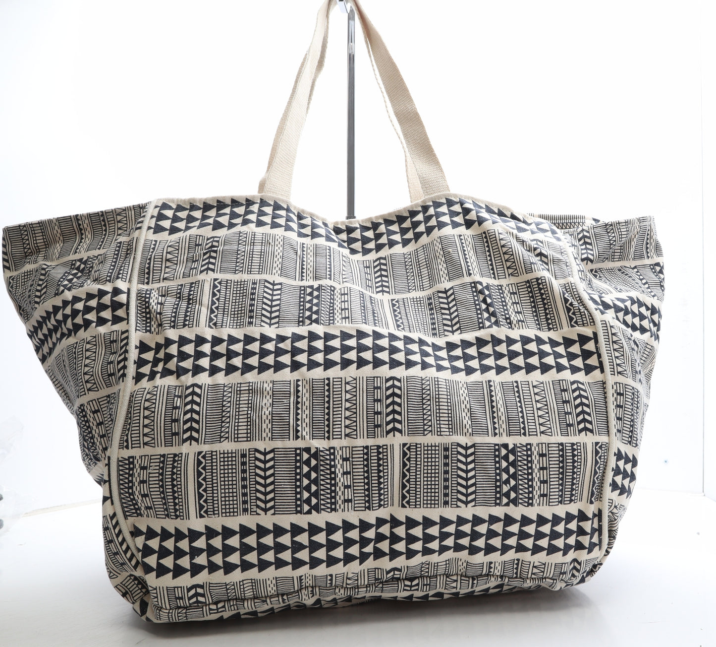 TU Womens Beige Geometric Cotton Shoulder Bag Size Extra Large